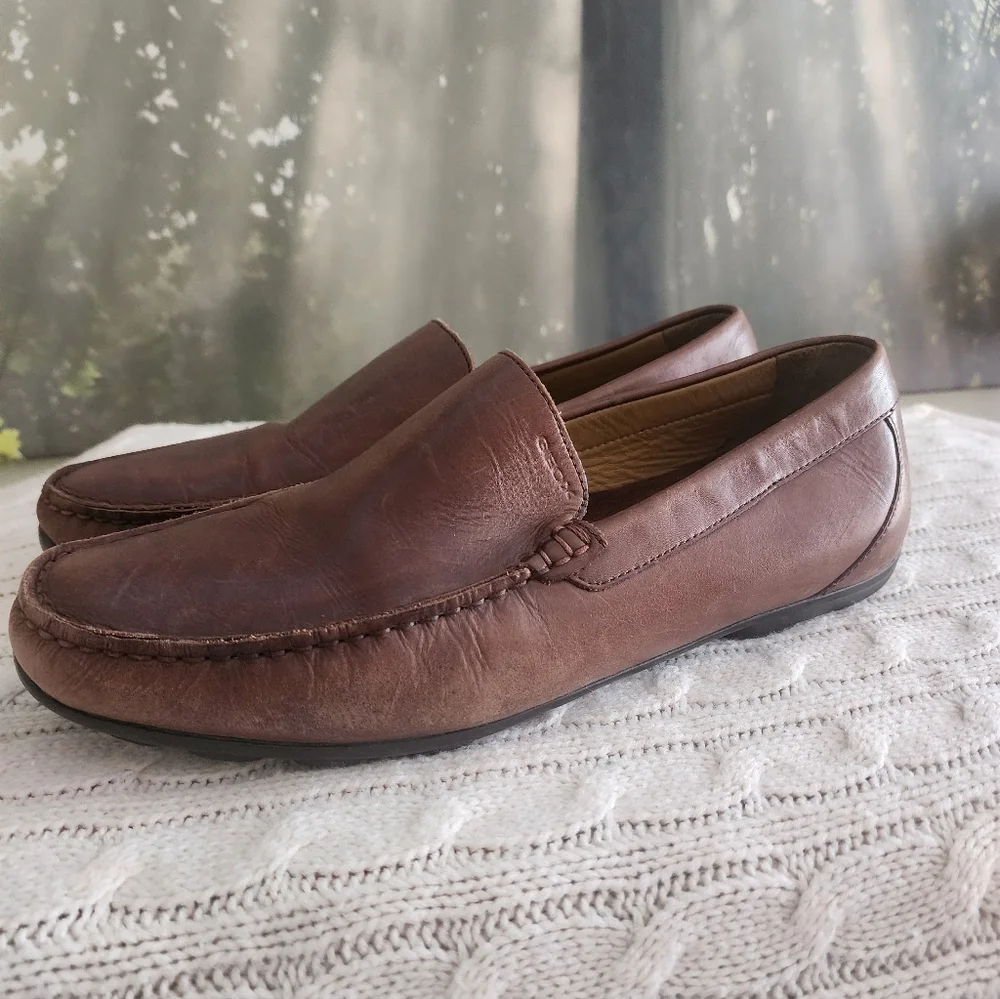 Geox Men's Brown Leather Slip-On Loafers